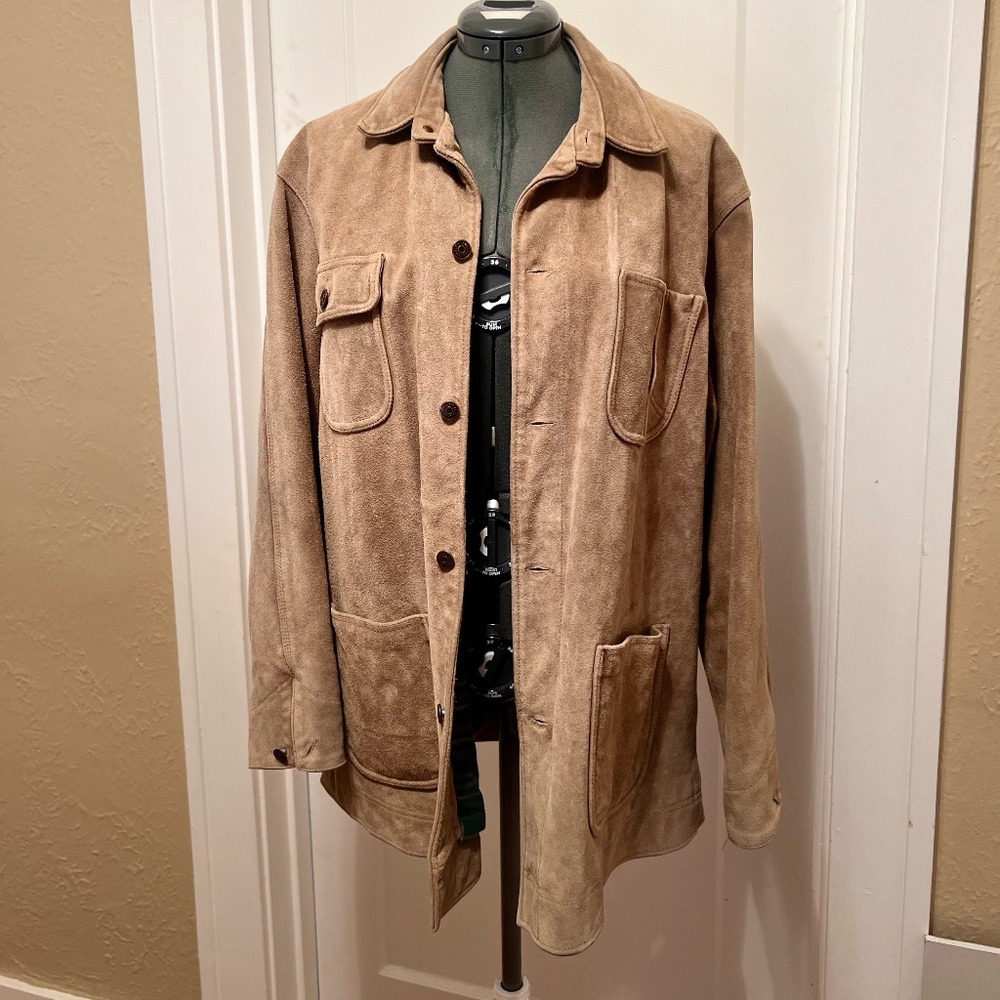 Ralph Lauren Polo Country Suede Flannel Jacket M Vintage 90s Hunting Field Coat